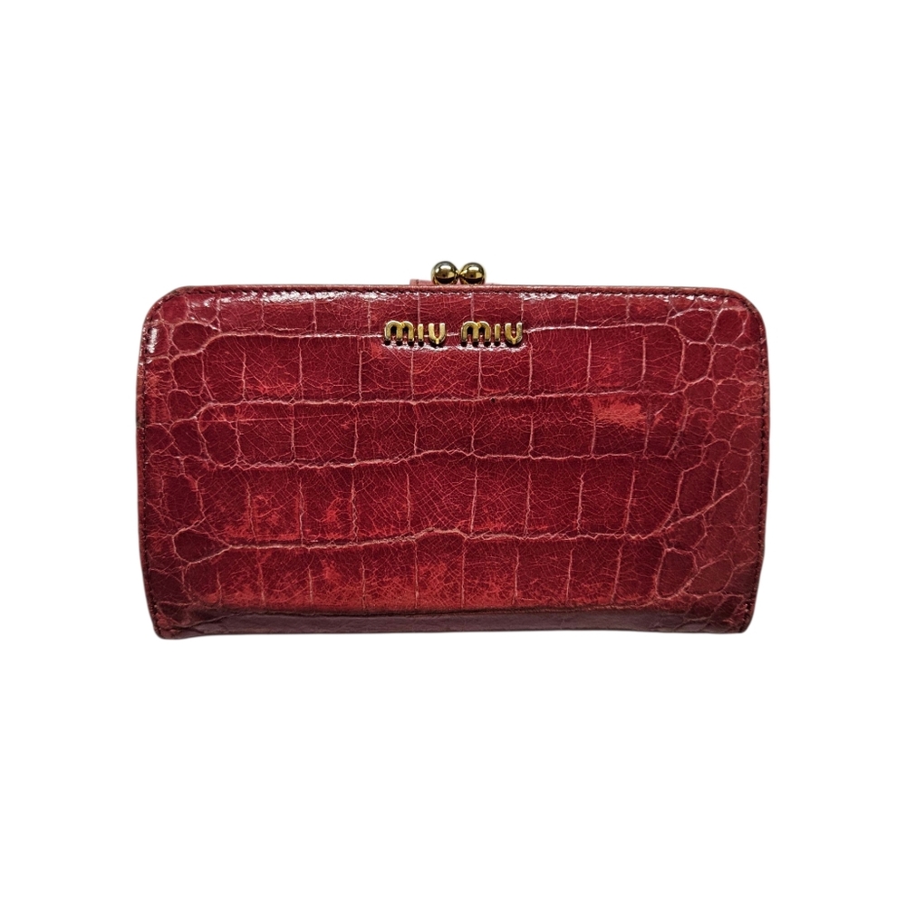 Miu Miu Kisslock Crocodile Embossed Leather Clutch Phone Wallet In Peony Pink - Picture 7 of 17